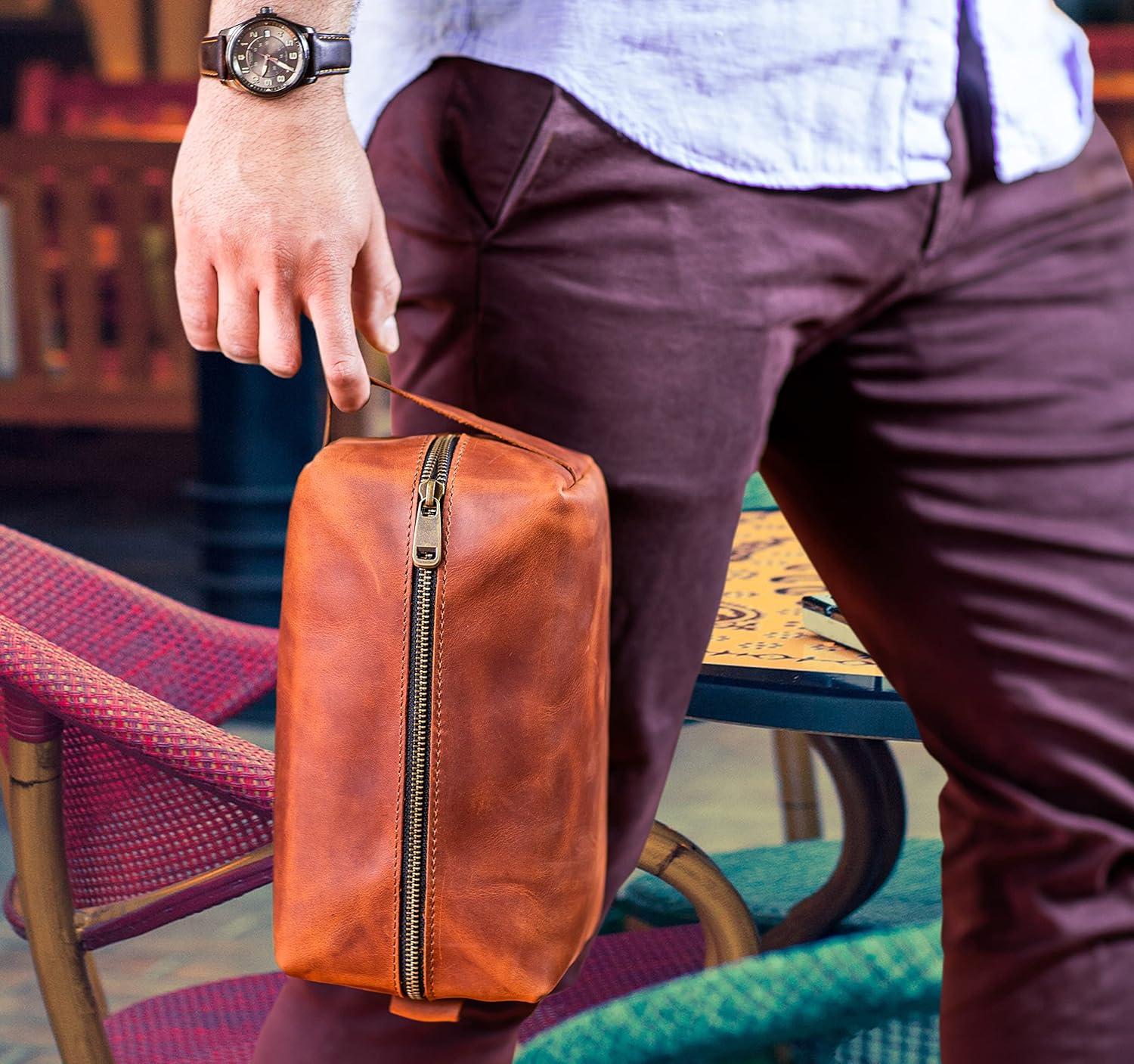 handmade leather dopp kit