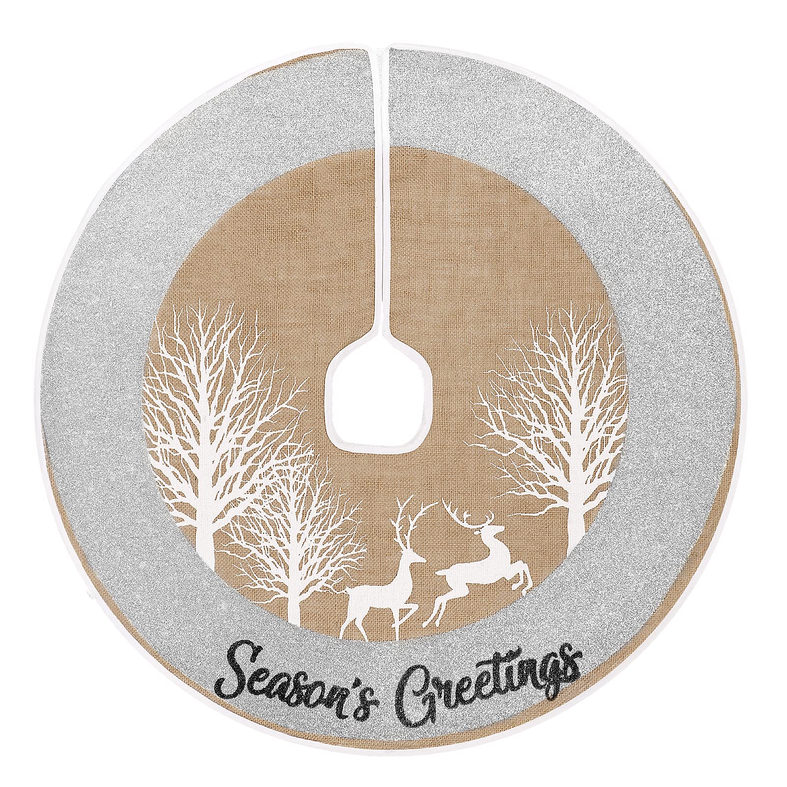 N&T NIETING Christmas Tree Skirt, 30 Inches Burlap Tree Skirt with Round Silver Glitter Christmas Tree Mat for Holiday Party Xmas Tree Decorations