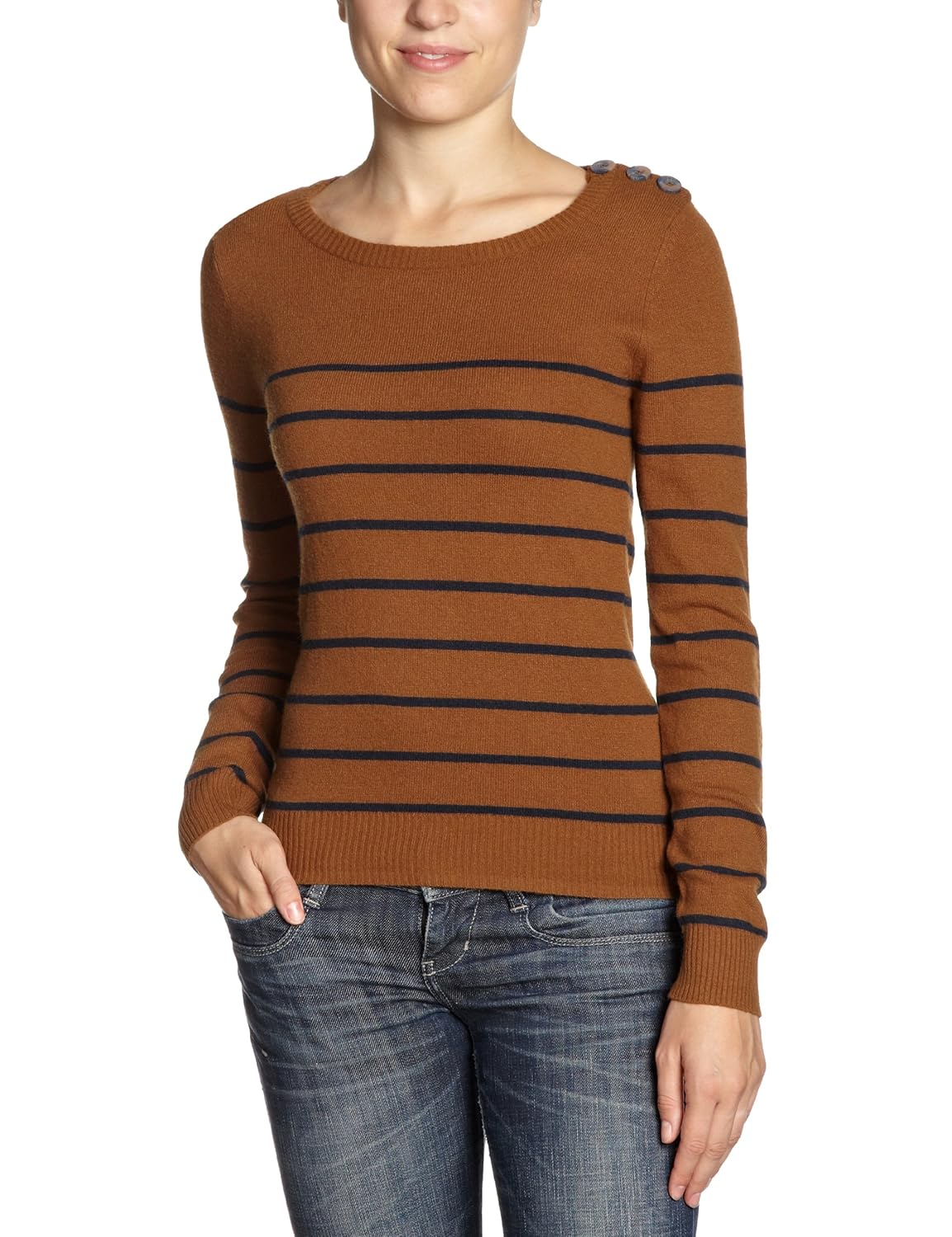 Buy ONLY Women's Striped TShirt (1001781003_Brown_M) at Amazon.in