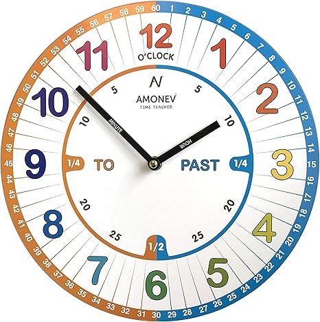 Amonev Vs1 Orologio Per Imparare A Leggere L Ora Da Parete Per Bambini Di Facile Lettura Con Movimento Silenzioso Un Regalo Perfetto 30 Cm Di Diametro Amazon It Casa E Cucina