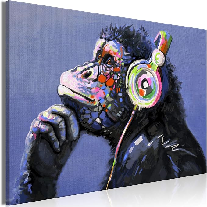 Impression Sur Toile Banksy - Casque Singe Pensant - Art Mural Street Art - Neuf