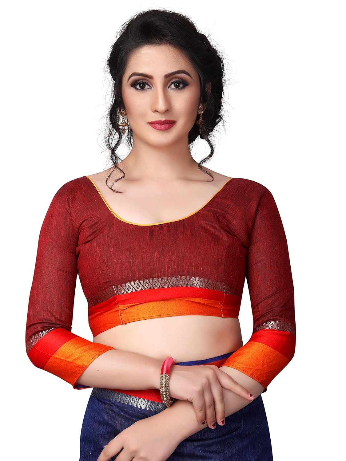 perfectblue women's linen saree with blouse piece (linensatin)