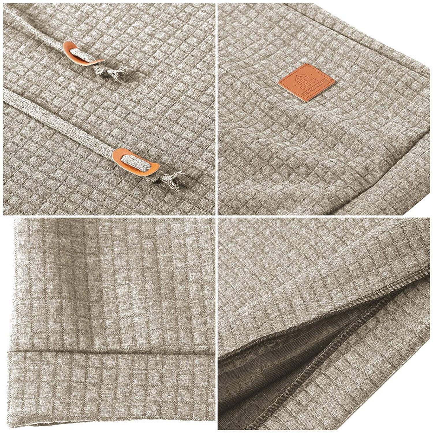 Poplover Mens Solid Casual Sweatshirts Long Sleeve Pullover Hoodies Khaki XX-Large