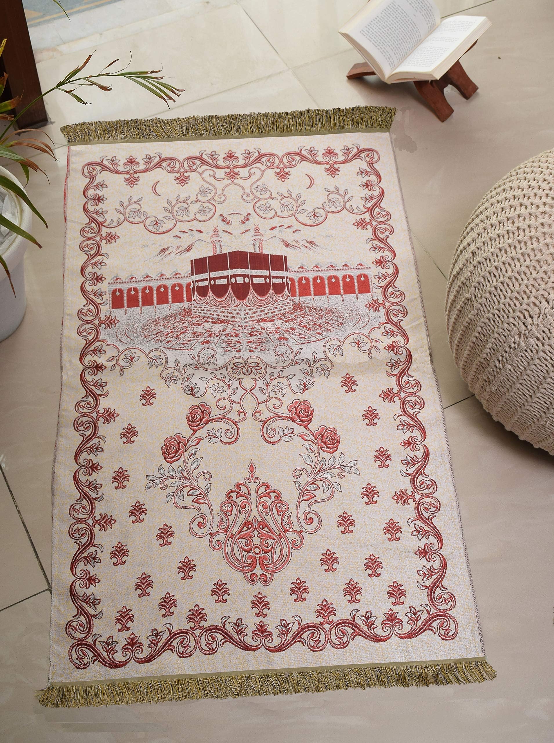 Avira Home Light Weight Prayer Rug for Home (Red)