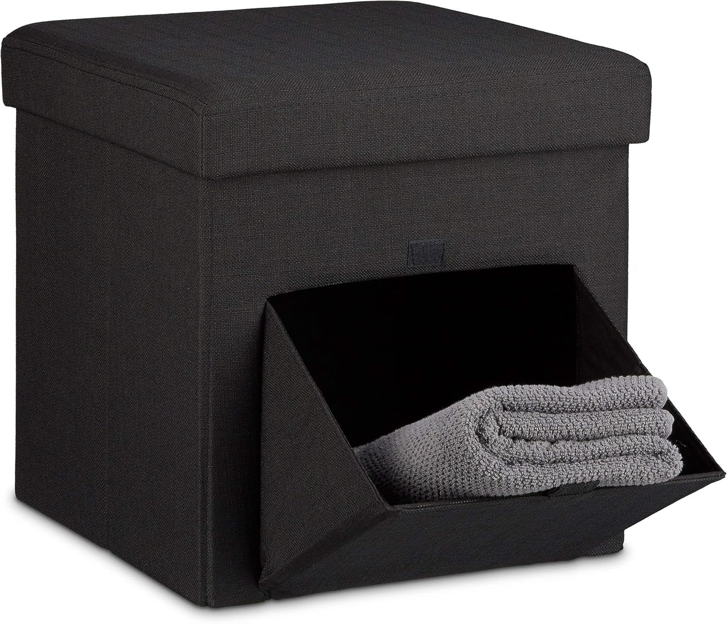 Sgabello Pieghevole Con Contenitore - Pouf In Lino, Bianco, Porta Fino A 300kg, 49.5x46x25.5cm - Foto 9