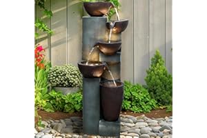 Naturefalls 39.7in.Modern Outdoor Fountain -5-Tier Resin Water Feature, Indoor Outdoor Garden Waterfall Fountain with Contemporary Design&LED Lights for Patio, Yard, Deck, House, Office, Home Decor