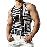 JOGAL Mens Boho Summer Tank Top Sleeveless Muscle Mesh Shirt