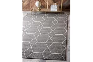 Unique Loom Trellis Frieze Collection Area Rug - Geometric (7' 1" x 10', Dark Gray/ Ivory)