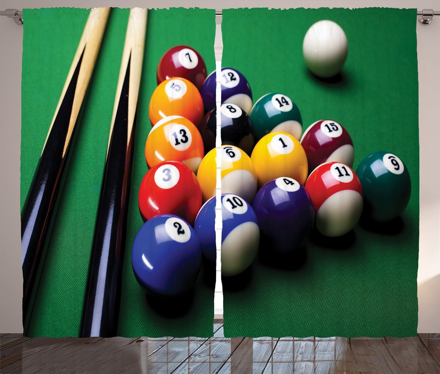 Lunarable Manly Curtains, Billiard Pool Balls Arrangement Snooker