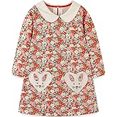 Bumeex Girl's Long Sleeve Dresses Cotton Christmas Cute Embroidery Applique Swing A-Line Casual Tunic Playwear 2-13 Years