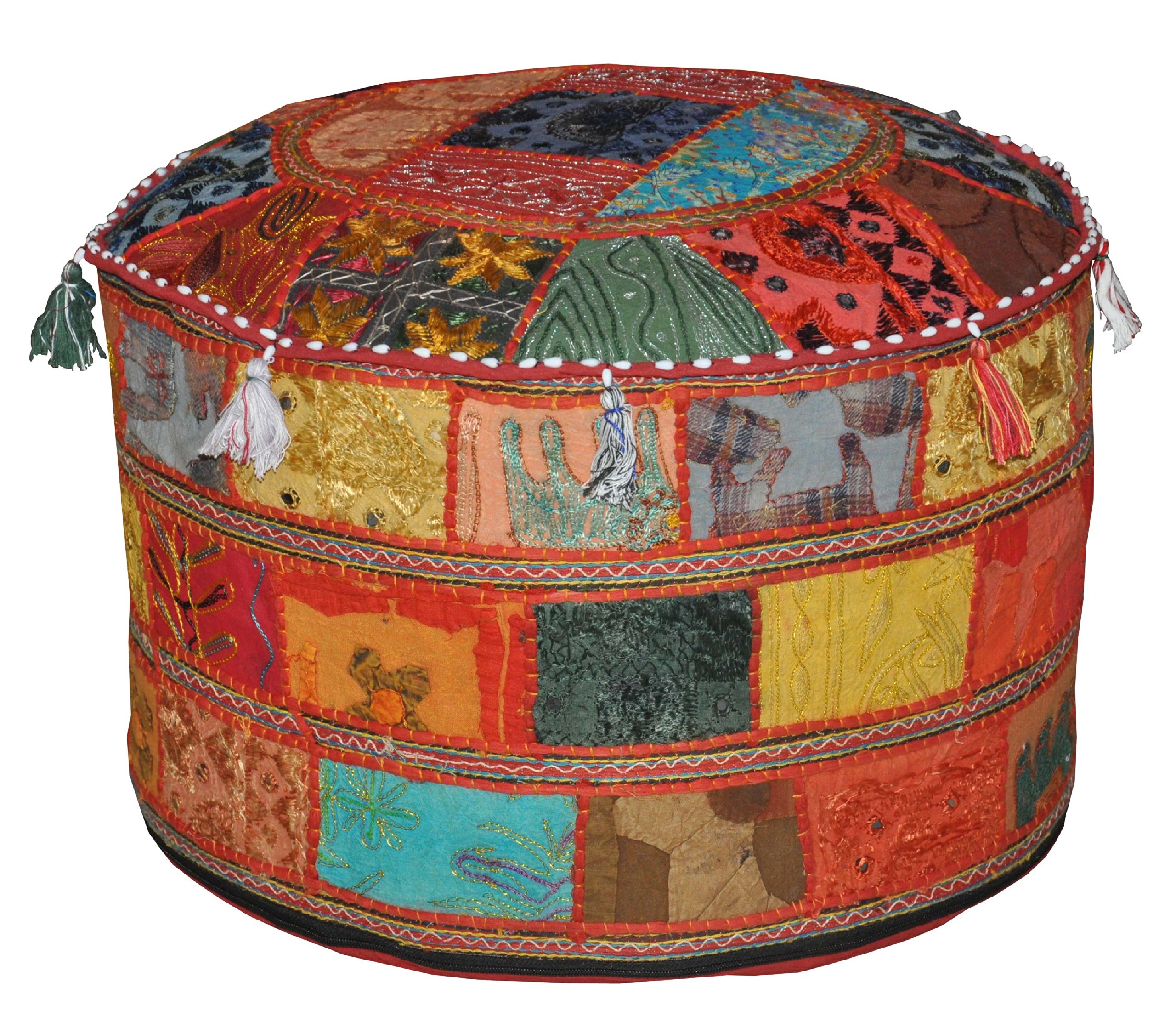 Marubhumi India Floor cotton Ottoman Embellished with Patchwork and Embroidery Work Cushion Cover, Living Room