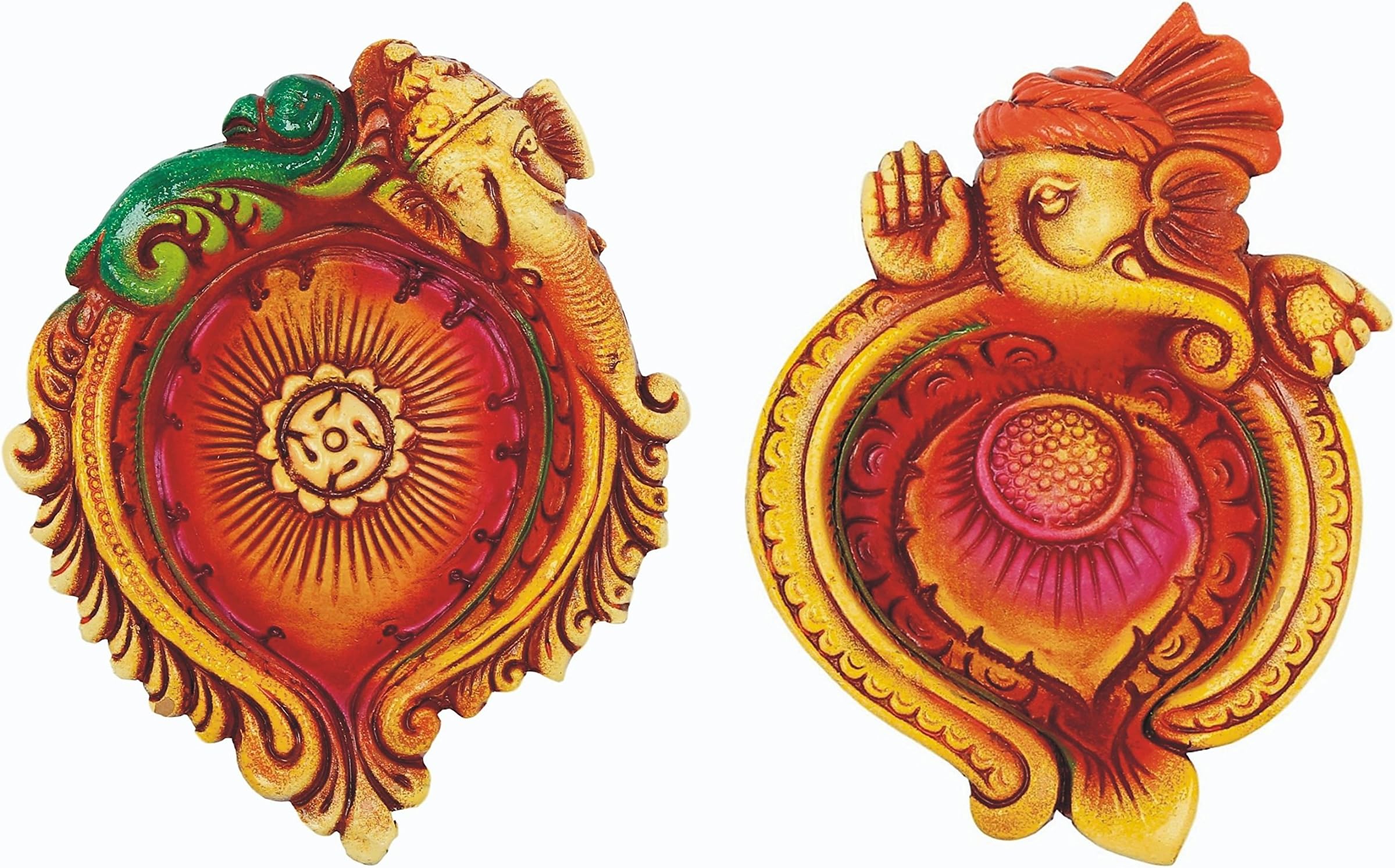 Ramya's Handpainted Earthen Terracotta LARGE Decorative Diwali Diyas - Set of 2 (7108)