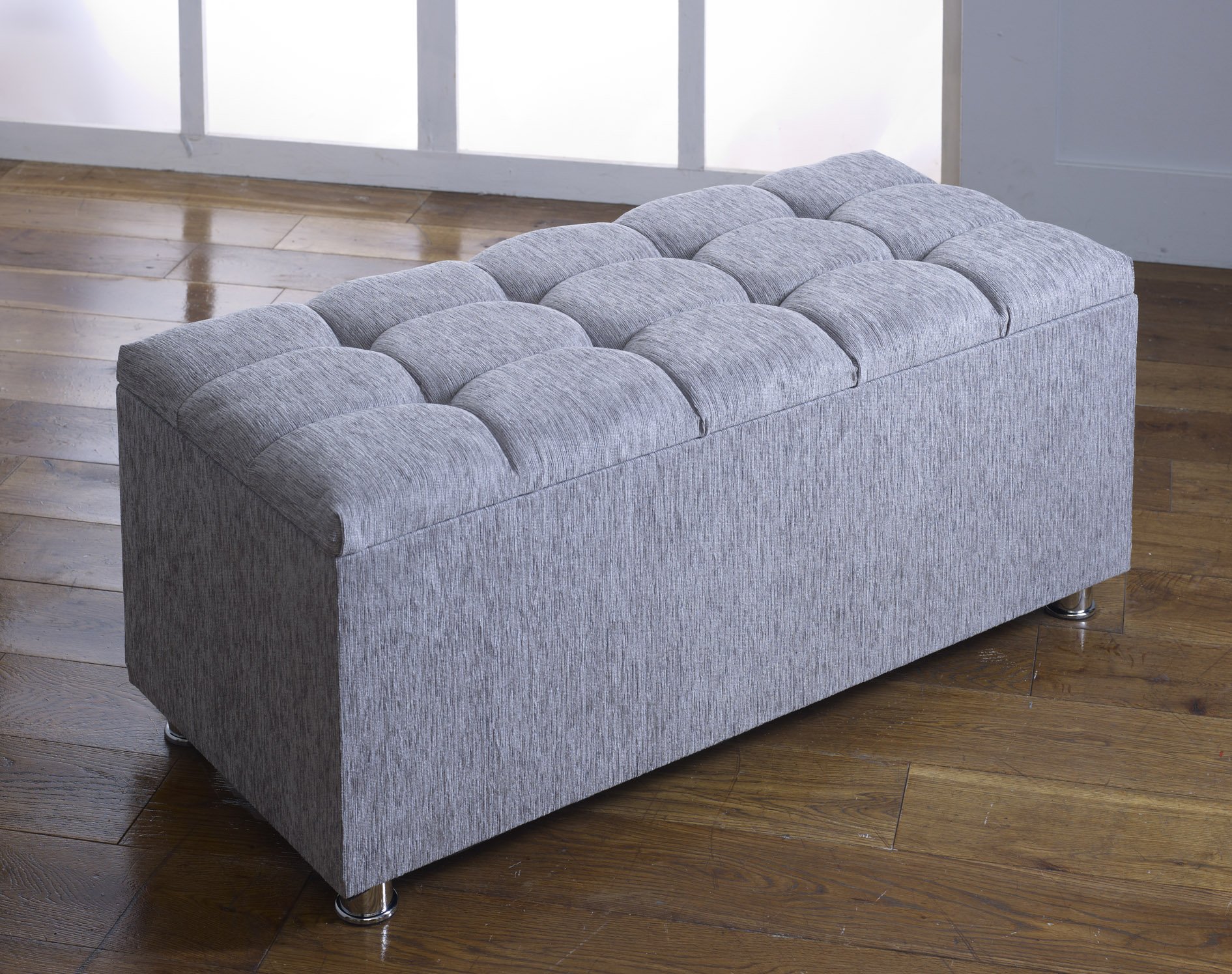 CROWNBEDSUK CUBED CHENILLE DIAMANTE OTTOMAN TOY STORAGE BLANKET BOX (LIGHT GREY)