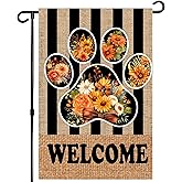Fall Flowers Dog Paw Garden Flag 12x18 Double Sided Daisy Flower Welcome Yard Flag for Autumn (Paw,12x18inch)
