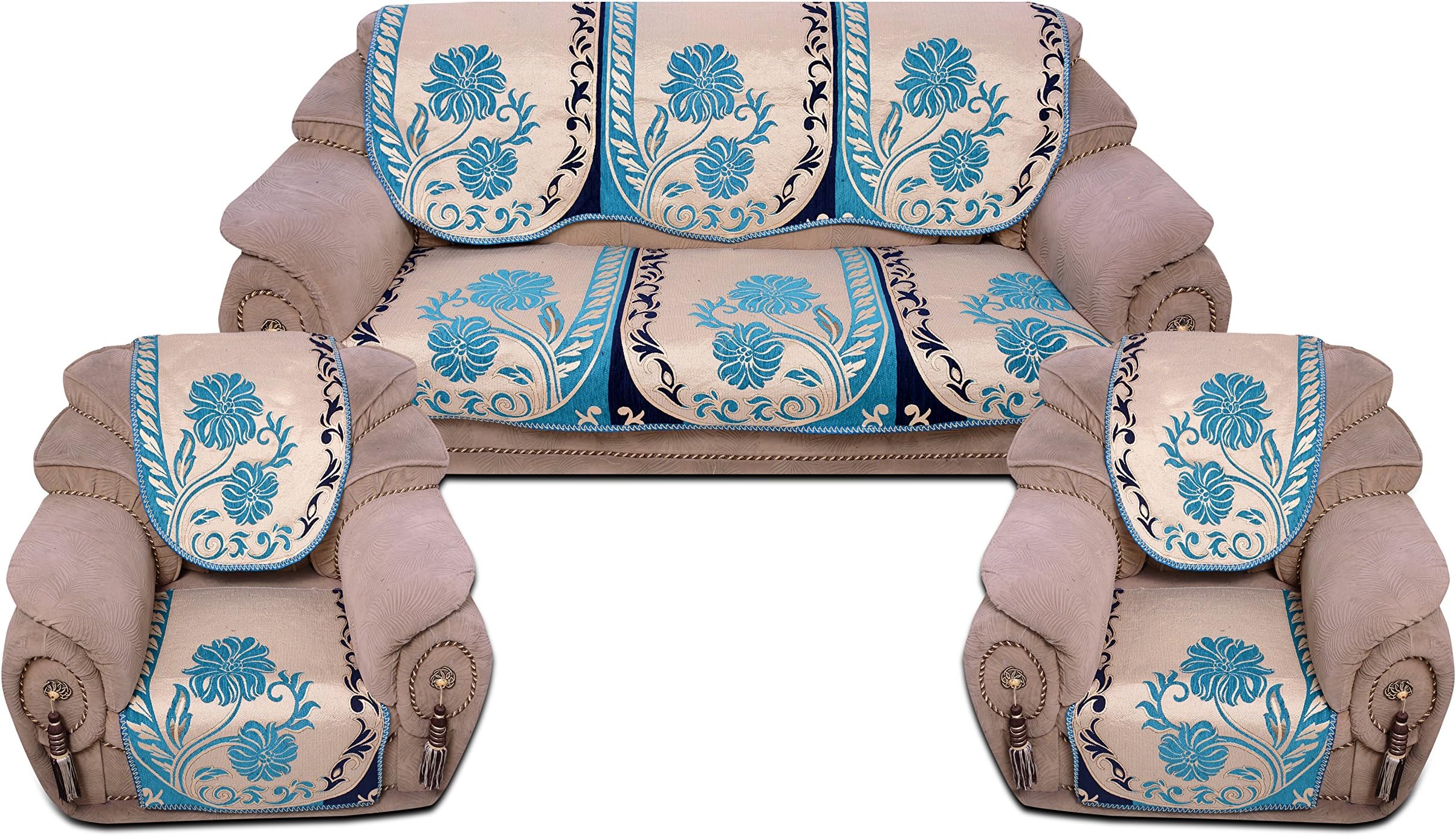 Decorista Chenille 3+2 Sofa Covers (Blue)