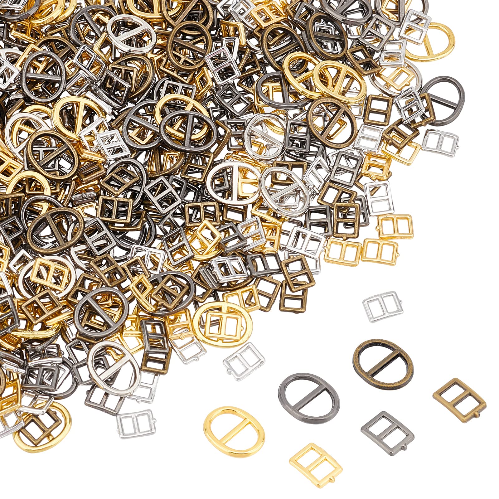 NBEADS Triple Slide Buckles, Webbing Slider 4 Sizes Slider Adjusters Belt Buckles for Belt Bags DIY Accessories, Bronze Or Gold Silver Black, 10.5x8x1mm