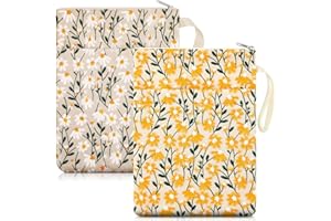 Yeyeplum 2 Pcs 12''x9'' Embroidered Daisy Book Sleeve with Handle Zipper for Book Lovers Washable Fabric Flower Sleeve Pouch for Paperbacks Hardcover, Christmas Gift for Reader Teacher Women Girls