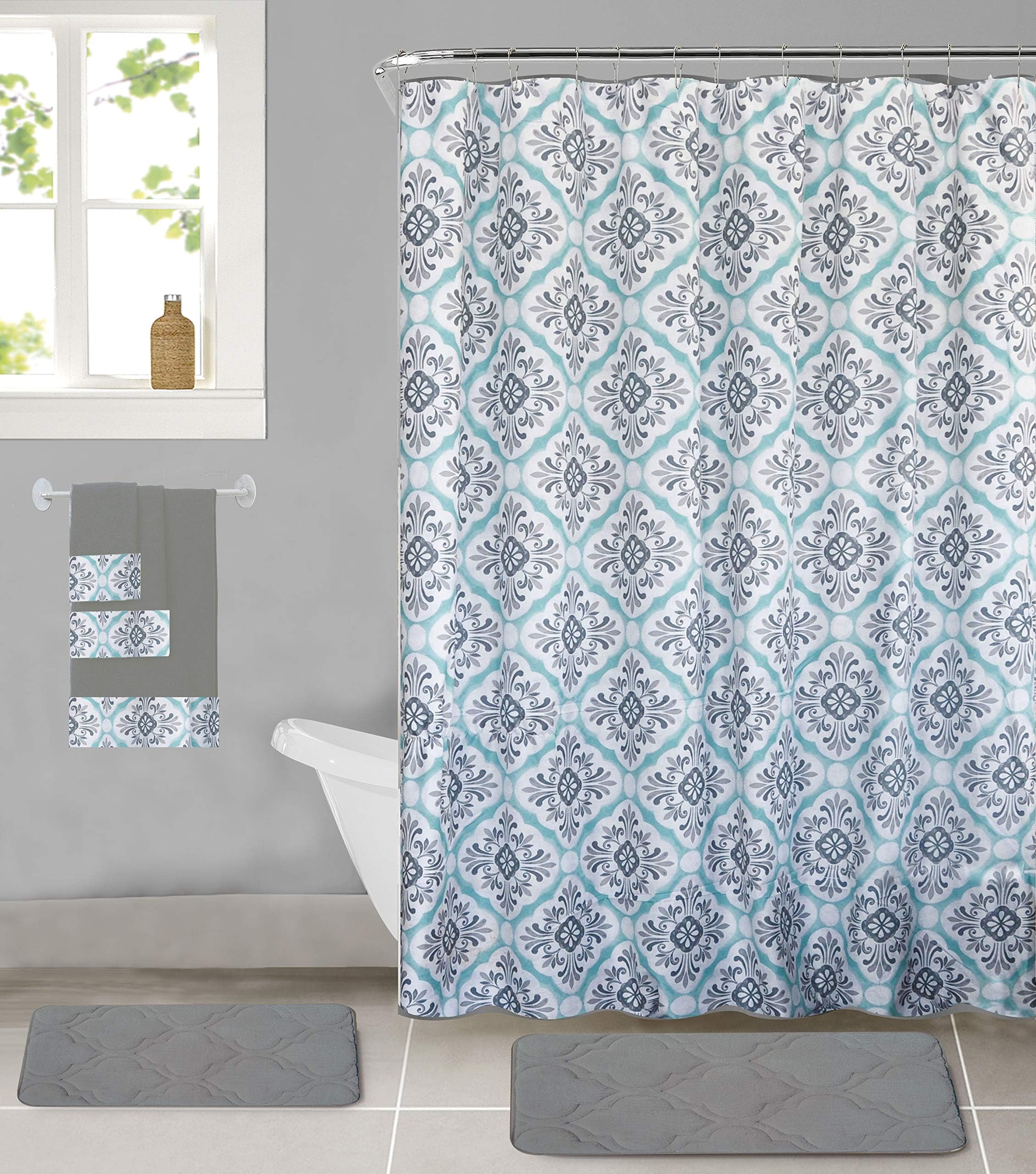 All American Collection 18-Piece Bathroom Set with 2 Memory Foam Bath Mats Matching Shower Curtain and 3 Bath Towels (Frozen)