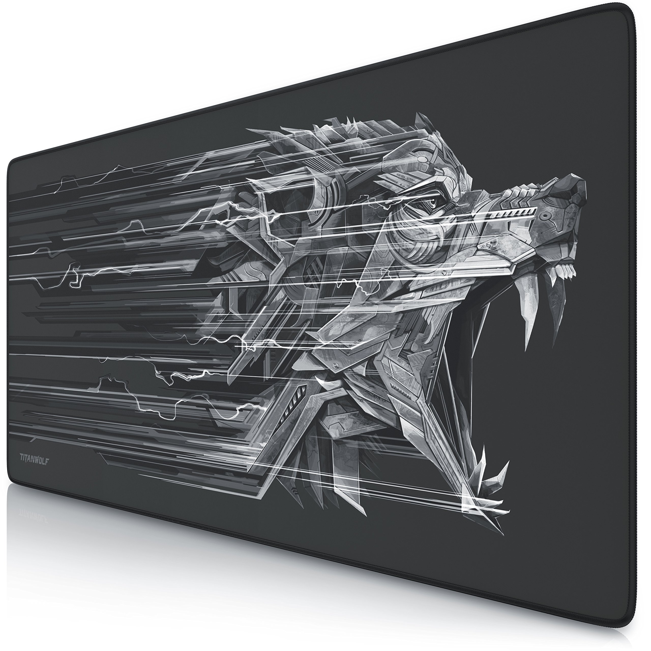 Titanwolf XXL Speed Gaming Mouse Mat - 900 x 400 mm - XXL Mouse Mat - Table Mat with Titanium Wolf Motif - Improves Precision and Speed - Stable Grip on Smooth Surfaces