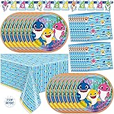 Baby Shark Birthday Decorations | Baby Shark Party Decorations | Serves 16 | Banner, Tablecloth, Plates, Napkins, Sticker | Officially Licensed