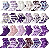 Croloose 24 Pairs Winter Fuzzy Socks for Women Purple Coral Fleece Fluffy Slipper Socks for Stocking Stuffers Birthday Gifts