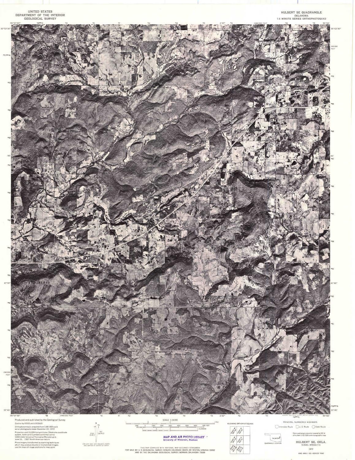 YellowMaps Hulbert SE OK topo map, 1:24000 Scale, 7.5 X 7.5 Minute, Historical, 1972, Updated 1974, 27.3 x 22.5 in