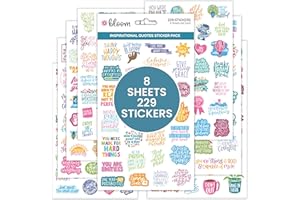 bloom daily planners Inspirational & Motivational Quotes Planner Stickers (8 Sheets / 200+ Stickers) - Hand-Lettered Positive Cute Aesthetic Quotes for Decorating Organizers, Scrapbooks, Laptops, etc.