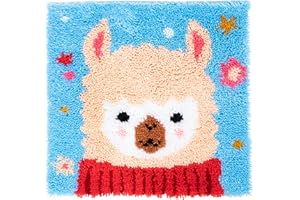 LUBOT 17" X 17" Alpaca Latch Hook Kits Rug Making Kits DIY Crochet Yarn Crafts for Kids or Adults with Printed Canvas Pattern Crochet Kit