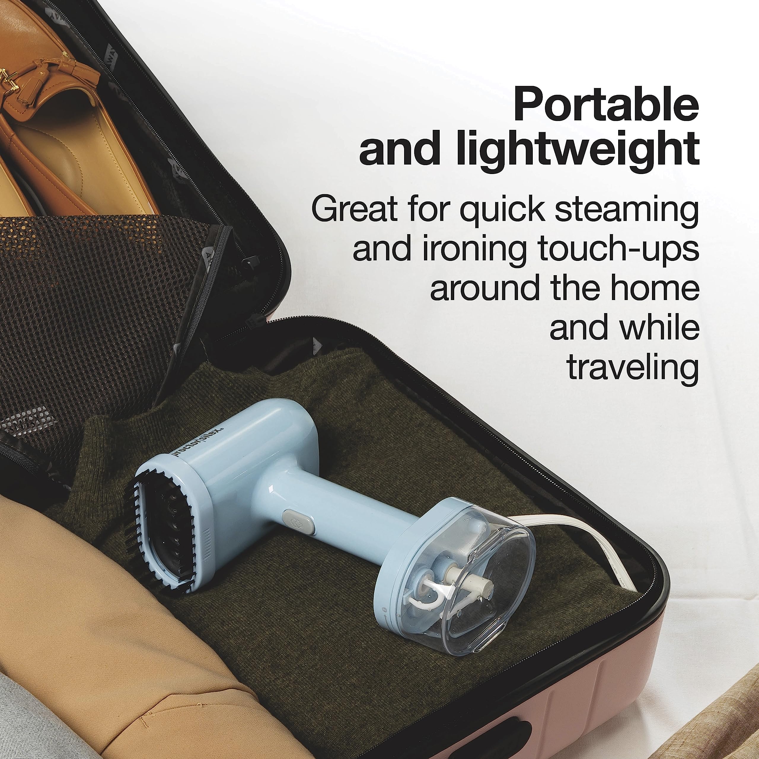 Proctor Silex Compact Travel Iron & Garment Steamer for Clothes, Ready in 45 Seconds for 7 Minutes of Continuous Use, Portable and Lightweight, Vacation Essentials, 1200 Watts, 120 ml Water Tank, Blue