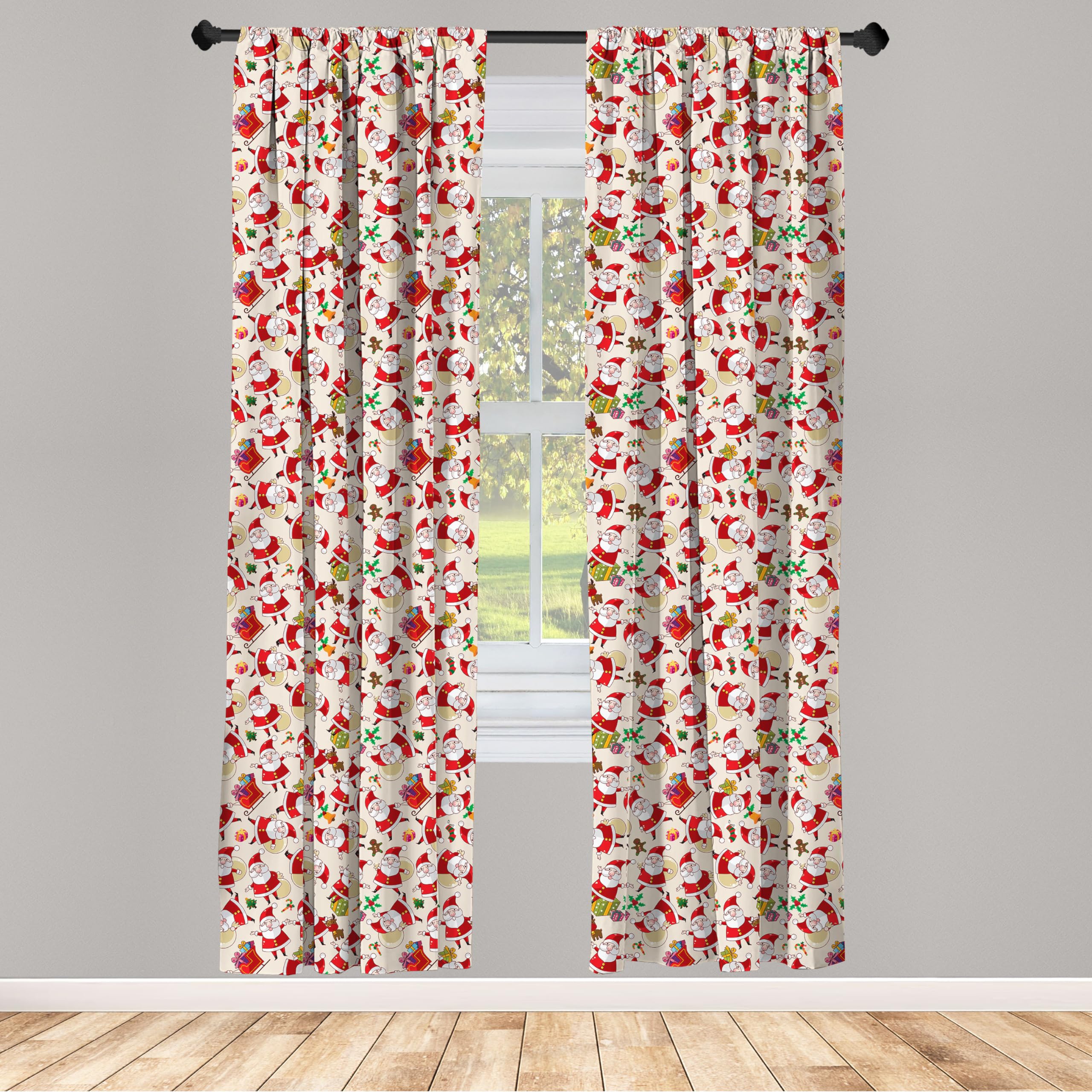 Ambesonne Christmas Window Curtains, Cartoon Design