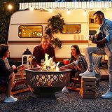 Yaheetech 66 cm Hex Fire Pit Wood Burning Outdoor Fire Bowl with Spark Screen view 2