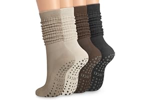 YSense 4 Pairs Pilates Socks with Grips for Women Non Slip Long Slouch Socks Yoga Grippy Sock Slouchy Barre Hospital Slipper