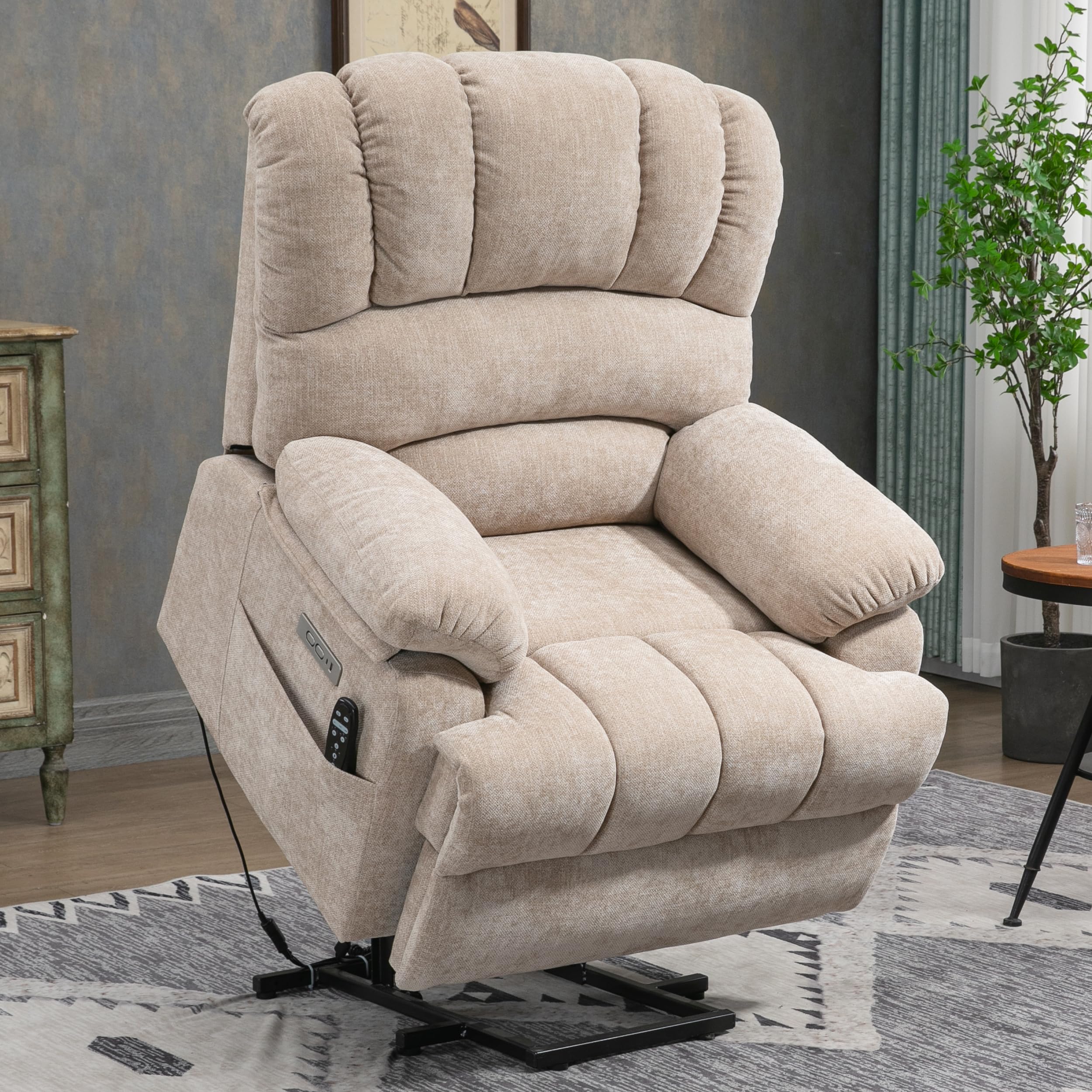 Photo 1 of *** PARTIAL SET *** Large Power Lift Recliner Chair with Massage and Heat for Elderly, Ergonomic Backrest, Infinite Adjust, 2 Side Pockets,USB and Type-C Ports, Chenille Beige