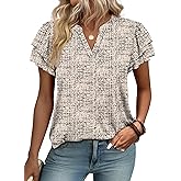 OFEEFAN Womens Blouses Dressy Casual Flutter Sleeve V Neck Tops Business Casual Outfits