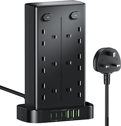 toomke Tower Extension Lead 18 in 1 with USB C Slots 12 AC Outlets 6 USB Ports