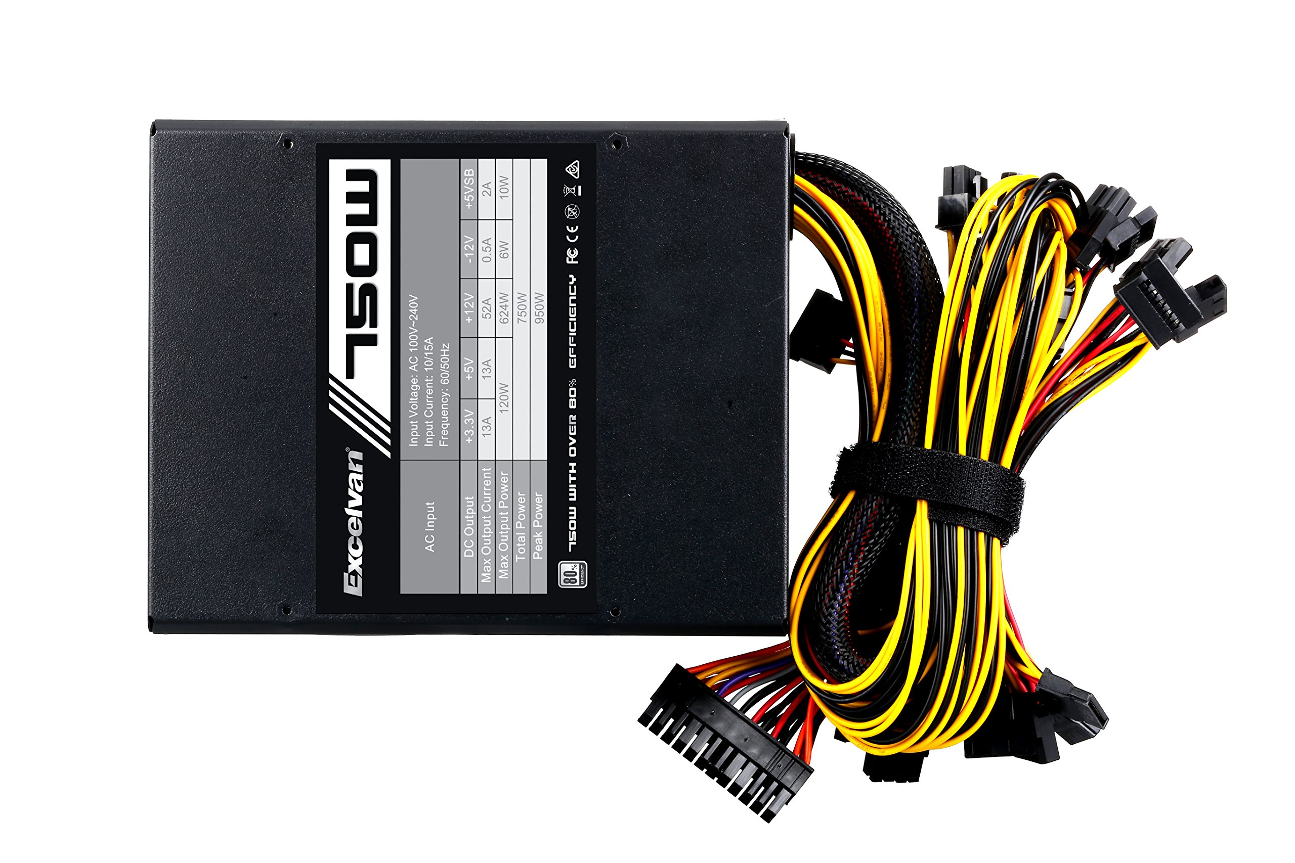 Excelvan ATX Computer Power Supply Desktop PC for Intel AMD PC SATA US (750W)