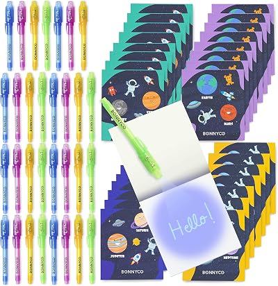 BONNYCO Invisible Ink Pen & Notebook Set 32 Space Party Bag Fillers Kids