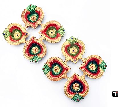TED TECH Traditional Peacock Clay Diyas for Diwali Decorations/Colourful Hand Painted Puja Terracotta Diya/Festivals Diya (4)