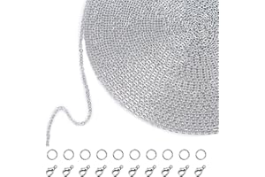 Outus 33 Feet Silver Necklace Chains Stainless Steel Jewelry Chain with 20 Lobster Clasps and 30 Jump Rings for Jewelry Making (2 mm Wide)