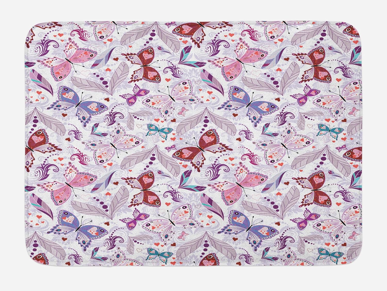 Lunarable Butterfly Bath Mat, Colorful Floral Art with