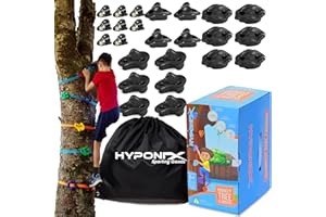HYPONIX SPORTING Ninja Tree Climbing Kit – 16 Large Climbing Holds & 8 Ratchets, Quick 10-Minute Setup, Textured Grips, Black Design, Supports Up to 250lbs, Portable Carrying Bag, Outdoor Fun for Kids