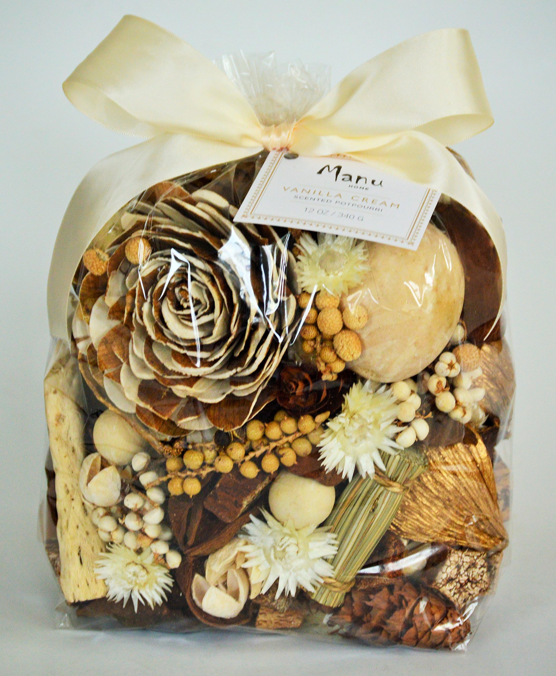 Manu Home Large Vanilla Potpourri bag~ The delectable scent of authentic vanilla bean blended with warm woods and amber—all in a colorful mix that fills a room with fragrance ~Made in the USA!