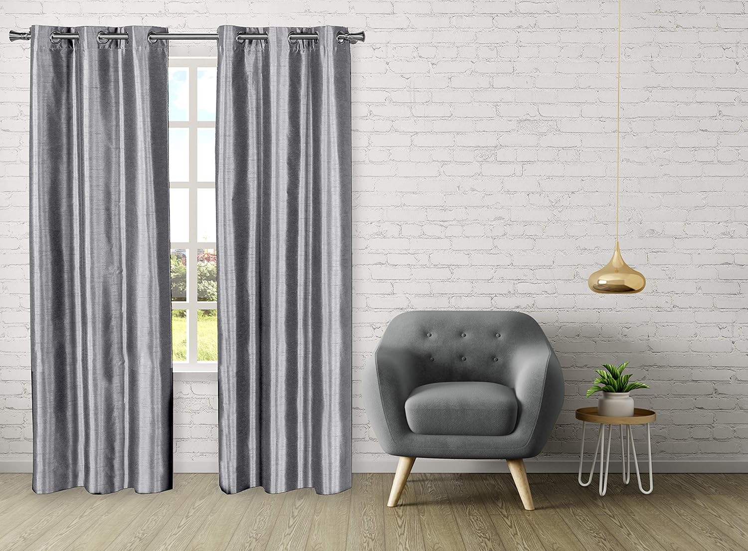 Dainty Home Town House Newport Woven Thermal Room Darkening Noise Light Reducing Faux Silk Curtain Panel Pair, 76''W x 96''L, Silver