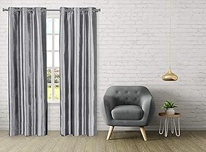 Dainty Home Town House Newport Woven Thermal Room Darkening Noise Light Reducing Faux Silk Curtain Panel Pair, 76''W x 96''L, Silver