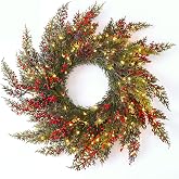 18 Inch Artificial Christmas Wreath for Front Door with Lights, Red Berry | Xmas Red Berry Wreath, Artificial Pine Greenery, for Home, Wall, Window, Fireplace, Porch, Indoor, Outdoor Decor