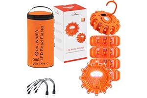 DK-WINER LED Road Flares 6Pack Roadside Emergency car kit Emergency Road Flares Kit with Magnetic Base for Vehicles & Boat | 9 Flash Modes(with Batteries) (6pack rechargeable)