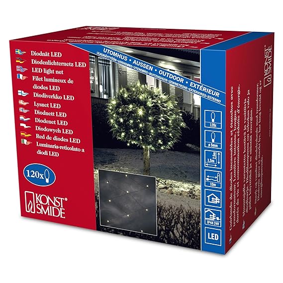 Konstsmide 3751-100 LED Lichternetz / für Außen (IP44) / 24V Außentrafo / 120 warm weiße Dioden / schwarzes Kabel