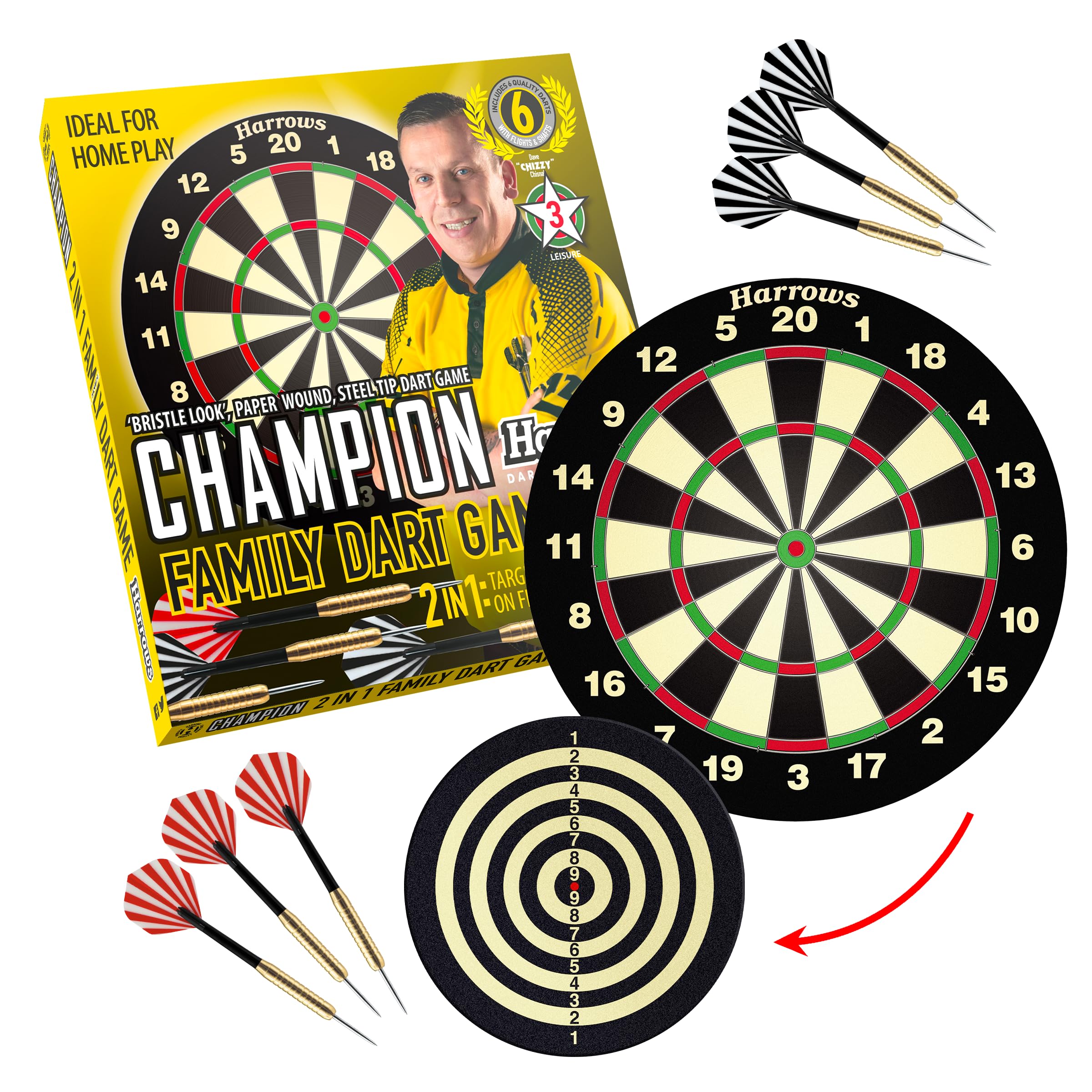 Harrows Dart Board Let’s Play Set, Dartboard Official Size I Contains 6 Darts I Compatible with Dart Board Stand, Lighting and Cabinet I 6 Darts Set with Board (Family Game)