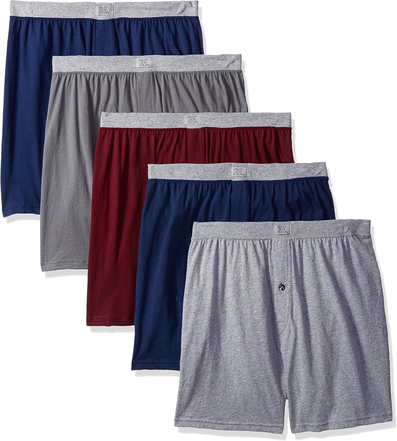 Fruit of the Loom 5Pack Assorted Knit Boxers, Multi Color, Large at