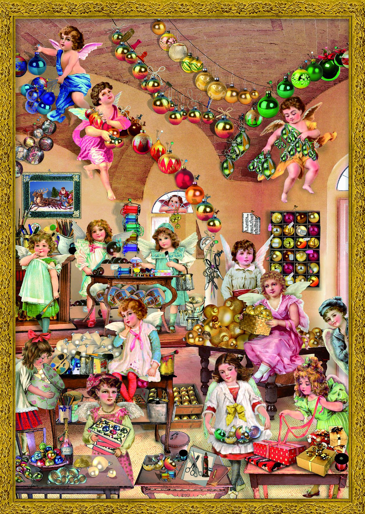 Large Advent Calendar 24 Doors 355 x 260 mm - Victorian Festive Angels and Cherubs - with Glitter and Translucent Windows - RS793 - Traditional Antique German Design